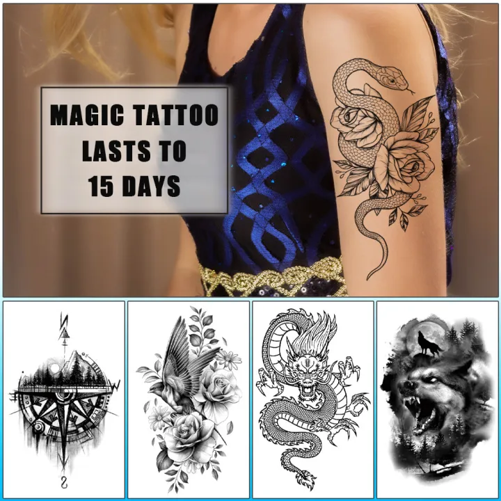 Lasts to 15 Days】3D Magic Tattoo Tattoo Sticker Waterproof Long Lasting  Fake Tattoo Arm Temporary Tattoo back/leg Tattoo Sticker | Lazada PH