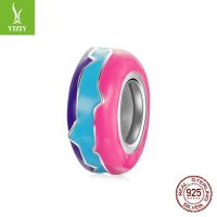 [COD] geometric colorful 925 silver silicone positioning beads European and three-color dripping oil diy loose SCC1843