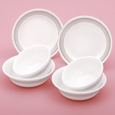 Corelle MYSTIC Grey ชามและจานเซรามิก 6 ชิ้น อาหารเย็น เครื่องล้างจาน ตู้เซฟ