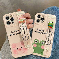 สายรัดข้อมือเคสนิ่มที่จับเคสตั้งโทรศัพท์รูปการ์ตูนกบหมูน่ารักสำหรับ iPhone 14 13 11 Pro Max สำหรับ Iphone 14