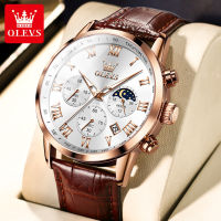 OLEVS 5529 Genuine Leather Band Watches For Men Sport Quartz Waterproof Men Wristwatch Luminous Moon Phase Chronograph Calendar