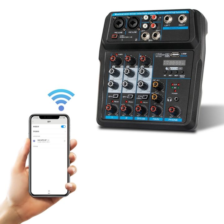 audio-mixer-bluetooth-mixer-48v-phantom-supply-delay-repeat-effect-4-channel-usb-audio-mixer