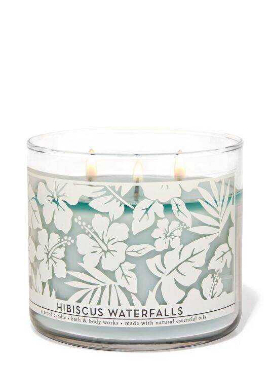 BATH & BODYWORKS HIBISCUS WATERFALLS 3WICK SCENTED CANDLES WHITE BARN