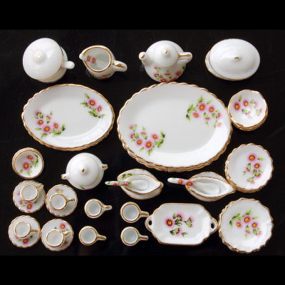 112 Dollhouse Miniature Accessories Tableware Dining Ware Porcelain Mini Tea Set Dish Cup Plate 50pcs Doll House Decor