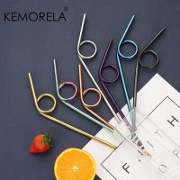 KEMORELA Metal Reusable 304 Stainless Steel Straws Straight Bent Drinking Straw With Case Cleaning Brush Set 6-Shaped Straw Set Specialty Glassware