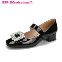 Asdsadsaaff Marca De Cristal Fivela Salto Alto Feminino Chunky Calcanhar Calcanhar Marean Bombas Couro Cinto Cinta Lita Sapatos Retro Senas TOS Fósforo