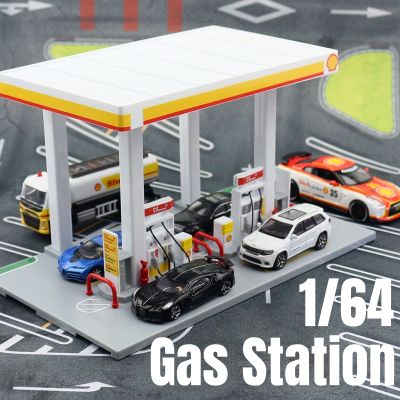 1/64 Gas Station Toy Model, Diecast Miniature 1/43 Gulf &amp; Shell Racing Car Set, Volvo Oil Tank Truck Collection, Gift, Boys, Kid