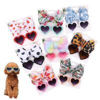 ZZOOI Pet Dog Sunglasses Cute Dog Cats Headband Heart-Shaped Glasses Dog Bow Hair Accessories Grooming Photography Props Dog Supplies