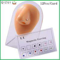 QIZUI 12pcs/Card แฟชั่น แม่เหล็ก เจาะปลอม แหวนจมูก Ear Tragus Cartilage Stud ลิป Labret Stud ต่างหูแม่เหล็ก