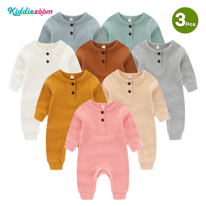 Kiddiezoom 3 Pieces Threaded Cotton Newborn Baby Romper Summer Long