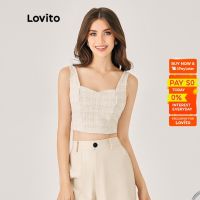 COD SDGREYRTYT Lovito Casual Gingham Zipper Good Texture Women Tank Top L39ED061 (Apricot)