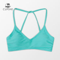 CUPSHE Blue Criss Cross Tie Back Bikini Top Only For Women y V-neck Top 2022 Beach Separate Swimsuit Bra Top