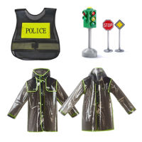 Policeman Costume Kids Cosplay Police Officer Work Uniform Set Halloween Carnival Party Raincoat Suit Traffic Light Toy Gifts