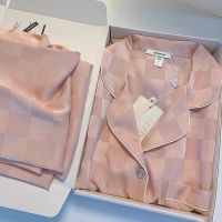 ✸ Womens spring and autumn pajamas long section thin section high-quality ice silk two-piece suit imitation silk home service suit which can be worn outside