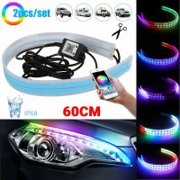 ﹍❁✲ 2Pcs LED DRL Car Daytime Running Light RGB APP Remote Flexible Waterproof Decorative Lamp Auto Headlight Turn Signal Lights 12V