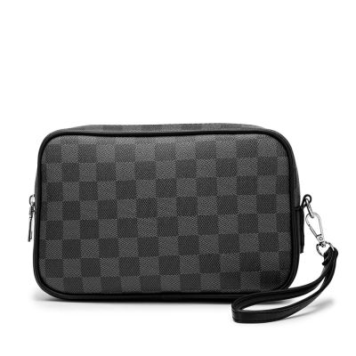 TOP☆Luxury Brand Design Mens Clutch Bag Plaid Leather Fashion Mini Satchels Phone Pouch  Bag For Men Card Holder Long Wallets Handbag Large Capacity Male Purse