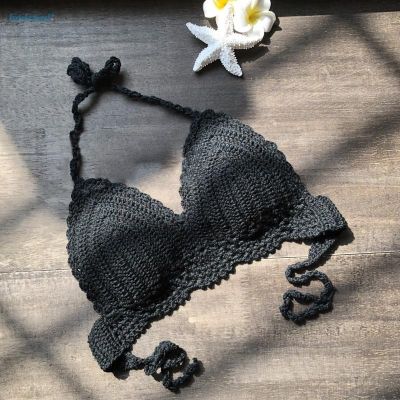 【Candy style】 【HODRD】New Women Beach Cotton Blends Tops 6 Colors Hand-crocheted Comfortable Halter Beachwear Cami Bikini【Fashion Woman Men】