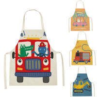 ผ้ากันเปื้อนทำอาหารในครัว Rainbow Print Aprons Cartoon Car Crane Fire Engine Women Sleeveless Kids Apron Pinafores Children Aprons