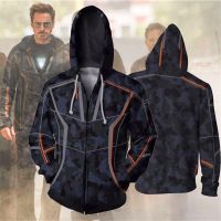 CODDian Zhen Avengers Iron Man Tony Stark Zip Up Hoodie Long Sleeve Jacket Casual Sweater