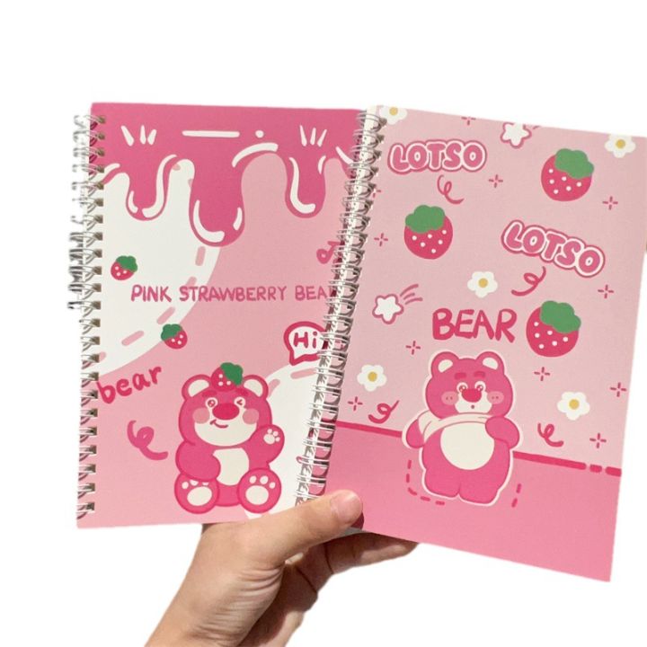 4pcs-set-lotso-a5-spiral-notebook-strawberry-bear-cartoon-spongebob-workbook-thickened