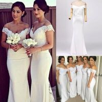 ZZOOI Wedding Party Long Formal Cocktail Ball Bridesmaid White Lace Prom Gown Dress