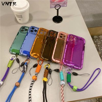 「Enjoy electronic」 Cute Clear Glow Candy Colors Luminous Couple Soft Case For Iphone 11 12 Pro Max Xr Xs Anti-drop With Lanyard Phone Cover Fundas