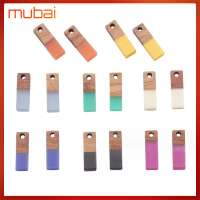 MUBAI 16pcs สีสันสดใส เครื่องรางทำจากไม้ สีผสมกัน ทำจากไม้ เครื่องรางสี่เหลี่ยมผืนผ้า จี้วินเทจ เรซิน เครื่องรางเรซิน ทำเครื่องประดับ DIY