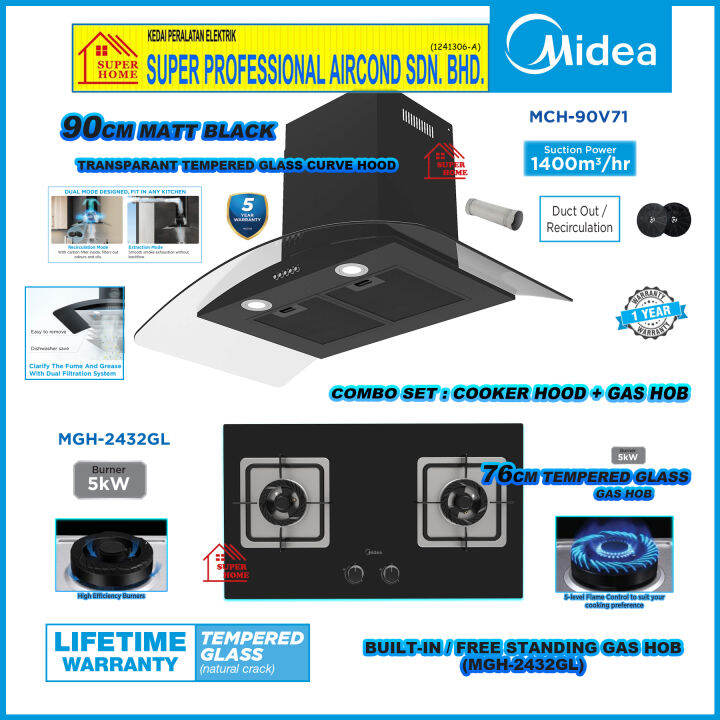 Midea Hood MCH-90V71 90cm Curve Designer Cooker Hood - Suction power ...
