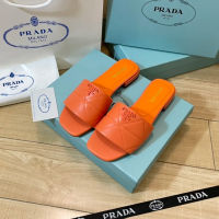 Mona high-end PradaˉEuropean and American 2023 spring and summer sandals womens candy-colored rhombic slippers square-toed leather flat shoes