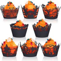 Halloween Black Cupcake Wrappers Halloween Cupcake Toppers Liners for Halloween Party Cake Decoration Supplies