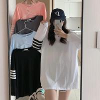 Lune_Grace.2446#เสื้อยืดแขนยาวทรงหลวม Oversize แต่งแถบที่แขน แฟชั่นเกาหลีกำลังมาแรง2023