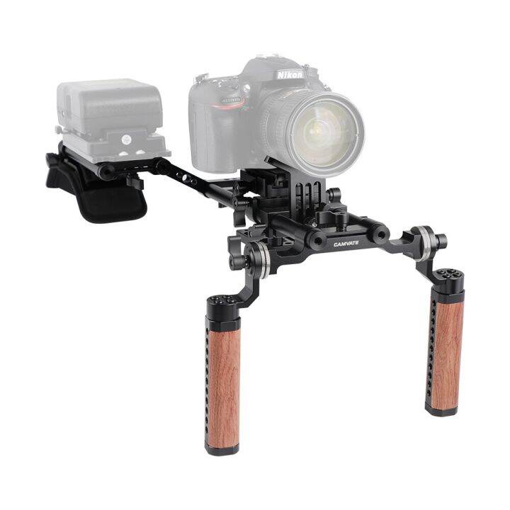 CAMVATE Pro Shoulder Mount Rig With Manfrotto Baseplate & Dual Rosette Wood Handle & Lens
