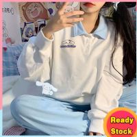 SANRIO พร้อมส่ง เสื้อกันหนาวแขนยาว คอปกโปโล ทรงหลวม พิมพ์ลายซานริโอ้ น่ารัก เรียบง่าย สําหรับผู้หญิง V728