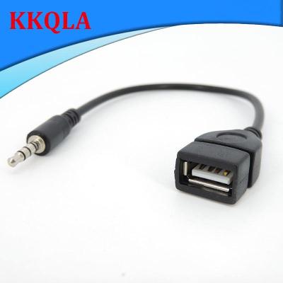 QKKQLA Car Aux Audio converter Cable To USB female Usb To 3.5mm Car Audio Cable OTG Car 3.5mm Adapter wire cord