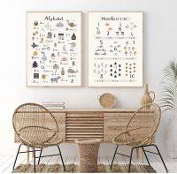 Montessori การศึกษาตัวอักษรจำนวน Wall Art โปสเตอร์สำหรับเนอสเซอรี่-Nordic ผ้าใบพิมพ์ภาพวาดสำหรับตกแต่งห้องเด็ก-เหมาะสำหรับการเรียนรู้และพัฒนา