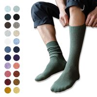 【Sock shop】แฟชั่นของแข็งบางธุรกิจผ้าฝ้ายผู้ชาย39; S ถุงเท้ายืดสบายๆทุกวันป่า Med หลอดถุงเท้าพื้นฐานถักซี่โครงคนยาวกีฬาถุงเท้า