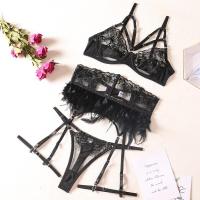 2023 Korean Feather Lingerie Sets For Women Luxury G-String Lace Underwear Set Transparent Sexy Bra Garter Fancy Embroidery Outfit