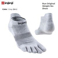 INJINJI ถุงเท้าวิ่ง แยกนิ้ว กีฬากลางแจ้ง RUN ORIGINAL WEIGHT NO-SHOW COOLMAX GRAY รุ่นวิ่งข้อสั้น สีเทาใหม่ ของแท้