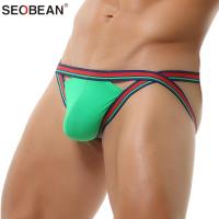 SEOBEAN ยี่ห้อผู้ชายเซ็กซี่กางเกงไนล่อนผู้ชาย Underwear กางเกงนุ่มสบายสัมผัสก้น Jockstrap เกย์กางเกงชั้นในชาย