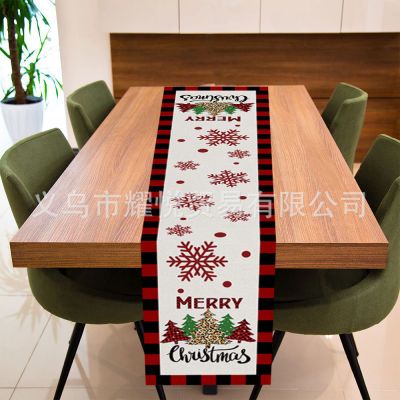 （HOT) ธงโต๊ะคริสต์มาสใหม่ของ ผ้าลินินพิมพ์ลายสก๊อตสีดำและสีแดงกวางตกแต่งบ้านผ้าปูโต๊ะผ้าปูโต๊ะน้ำชา