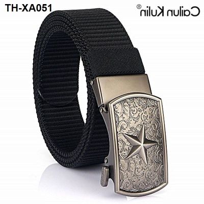 mens new toothless automatic buckle belt outdoor military fan training five-pointed star security tactical