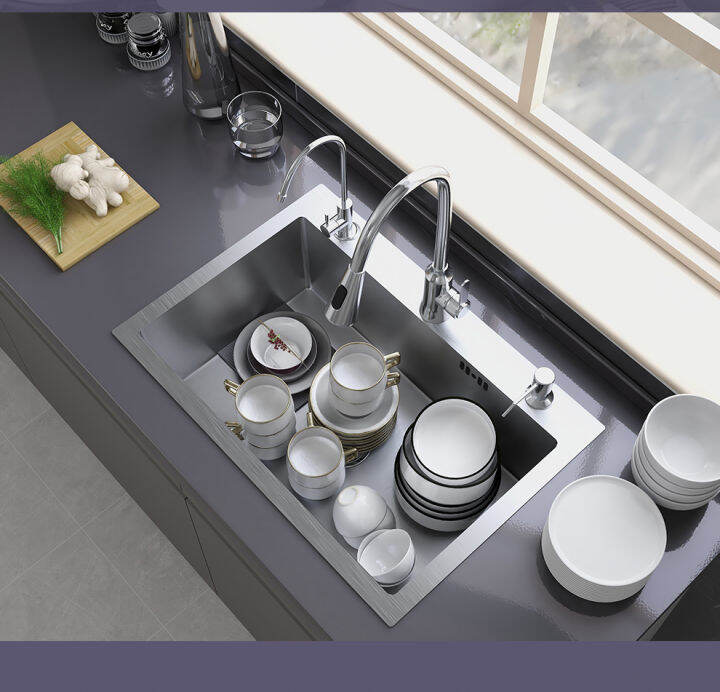 Dishwashing Basin Kitchen Domestic Sink Single Tank 304 Stainless Steel