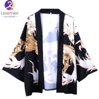 เสื้อเชิ้ตแขนสามส่วนลำลองทรงหลวมพิมพ์ลายมังกรเสื้อคาร์ดิแกน Kimono ญี่ปุ่นเสื้อลำลองฤดูร้อน