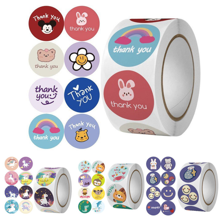 Cuộn stickers hình dán tròn 500 tem dán nhiều kiểu dễ thương nhân ...