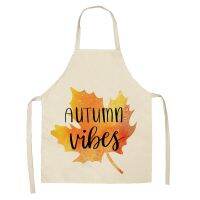 Thanksgiving Pumpkin Print Cotton Linen Apron Autumn Maple Bike Car Antifouling Sleeveless Aprons for Women Cooking Accessories Aprons