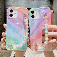 ins สีฟ้าสีเขียวไล่ระดับสีรุ้งกรณีโทรศัพท์สำหรับ iPhone13Pro max สายโซ่ลูกปัดเจ็ดสีสำหรับ iPhone12pro เคสโทรศัพท์เรเดียมแฟชั่นสำหรับ iPhone11 โทรศัพท์มือถือสีส้มไล่ระดับสีสำหรับ iPhone XR