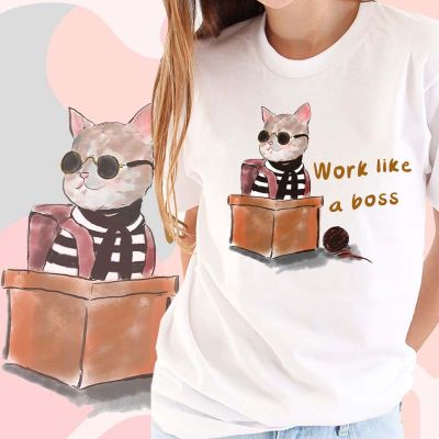 [มีสินค้า](พร้อมส่ง) เสื้อยืดแฟชั่นผู้หญิง ลายน้องแมว เสื้อยืดมินิมอลน่ารัก ราคาถูก ใส่เป็น Oversize ได้ Cotton100%