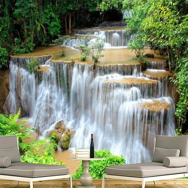140x70cm 3d Photo Wallpaper Hd Green Landscape Waterfall Beautiful Tv Background Mural Bedroom Living Room Non Woven 3d Wall Paper Lazada Singapore
