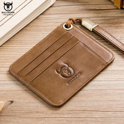 BULLCAPTAIN  Genuine Leather Business Credit Card Holder mini RFID Card protection Unisex ID Holders CARDS WALLET WITH WRIST Card Holders