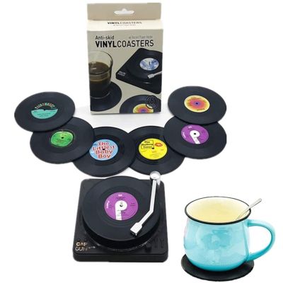 Newest 6Pcs Plastic Retro Vinyl Record Cup Mat Anti-Slip Coffee Coasters Heat Resistant Music Drink Mug Mat Table Placemat